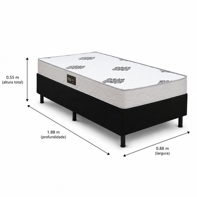 Colchão Solteiro Confort Premium Ortopédico Inovaflex + Box Solteiro Sued Preto Ortobel - 88x188x55 | Suporta até 120kg - Imagem 3
