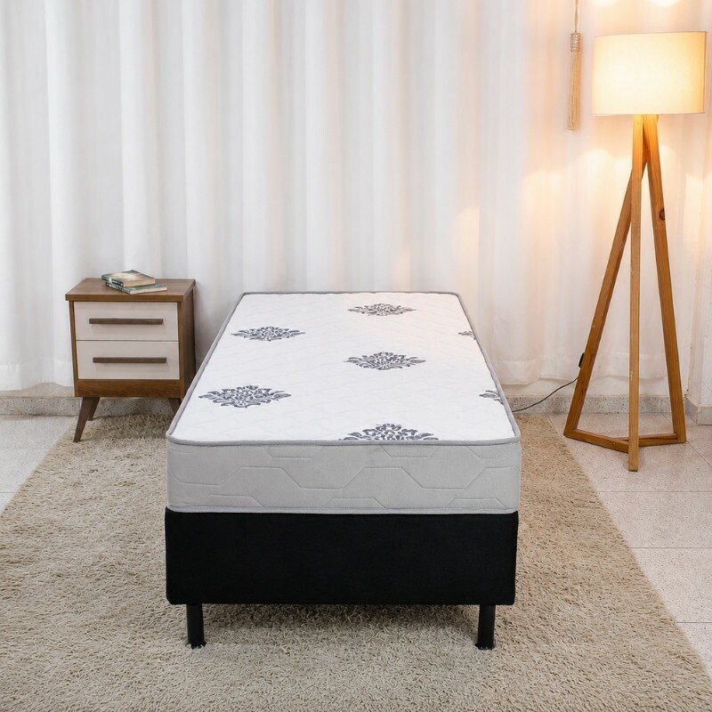Colchão Solteiro Confort Premium Ortopédico Inovaflex + Box Solteiro Sued Preto Ortobel - 88x188x55 | Suporta até 120kg