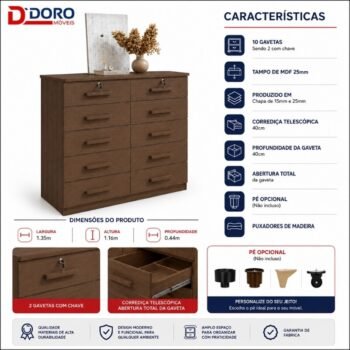 Alternative view of Cômoda Ryad Com 10 Gavetas Castanho - D Doro