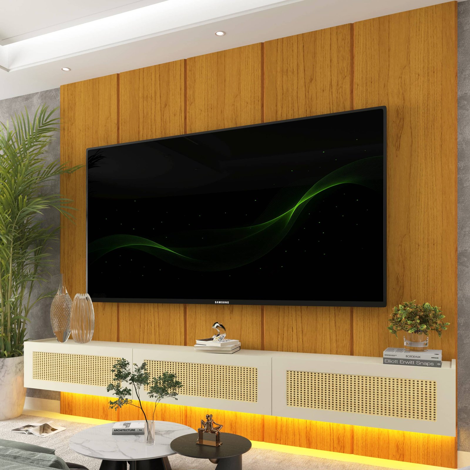 Home Suspenso até 85" Realce 2,225 m Naturale com Nicho Native Off White - GELIUS