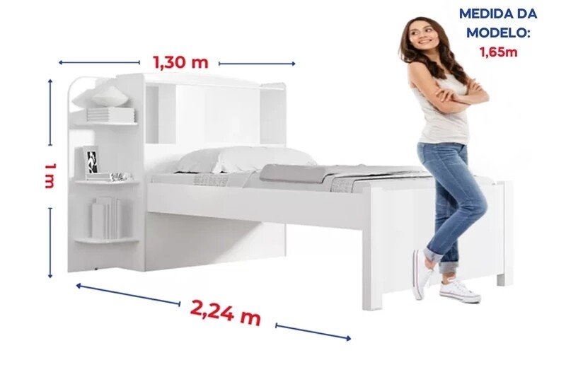 Roupeiro Merídian Branco 2 Portas + Cômoda Firenze Branco + Cama Solteiro Milênio Branca + Cama Auxiliar 2 Gavetas Branca - D Doro - Imagem 11