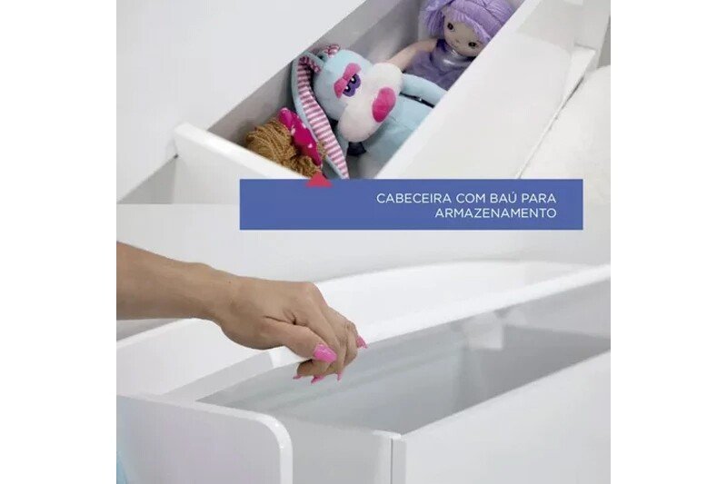 Roupeiro Merídian Branco 2 Portas + Cômoda Firenze Branco + Cama Solteiro Milênio Branca + Cama Auxiliar 2 Gavetas Branca - D Doro - Imagem 8