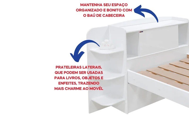 Roupeiro Merídian Branco 2 Portas + Cômoda Firenze Branco + Cama Solteiro Milênio Branca + Cama Auxiliar 2 Gavetas Branca - D Doro - Imagem 9