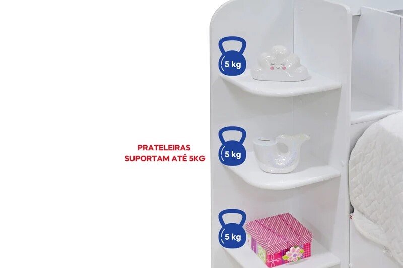 Roupeiro Merídian Branco 2 Portas + Cômoda Firenze Branco + Cama Solteiro Milênio Branca + Cama Auxiliar 2 Gavetas Branca - D Doro - Imagem 10