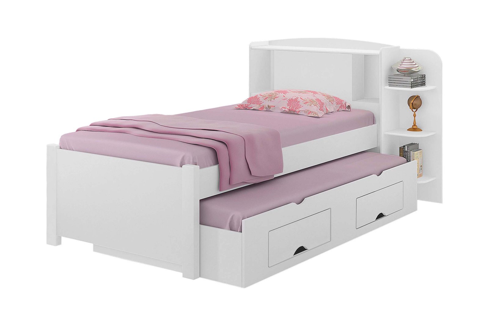 Roupeiro Merídian Branco 2 Portas + Cômoda Firenze Branco + Cama Solteiro Milênio Branca + Cama Auxiliar 2 Gavetas Branca - D Doro - Imagem 3