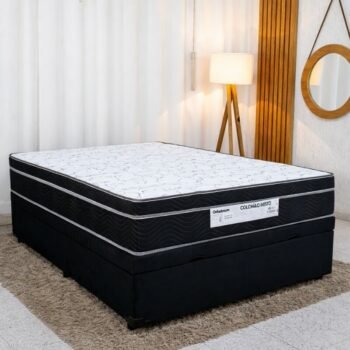 Colchão Casal Airtech 150 Ortopillow Ortopédico D45 Ortobom + Box Baú Casal Prime Confort Sued Preto Blindado Issacar - 138x188x73 | Suporta até 240kg