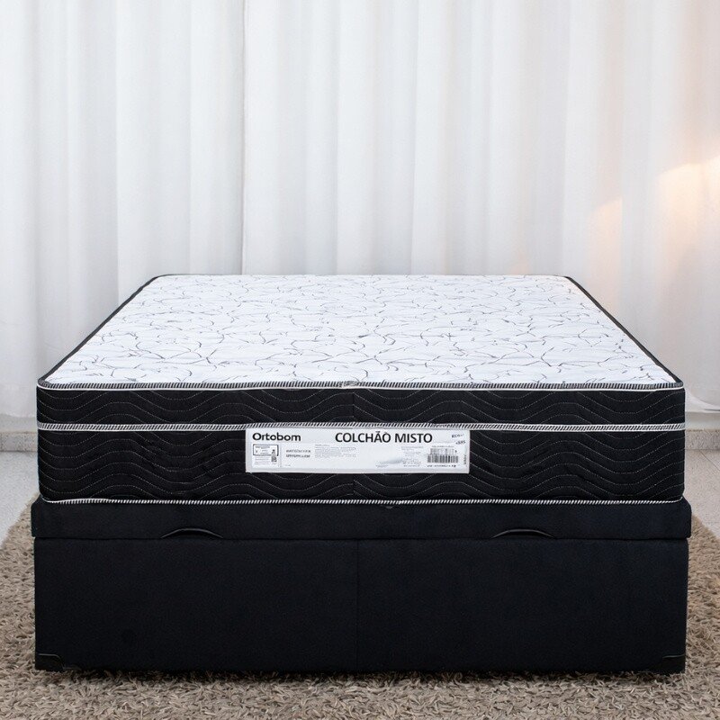 Colchão Casal Airtech 150 Ortopillow Ortopédico D45 Ortobom + Box Baú Casal Prime Confort Sued Preto Blindado Issacar - 138x188x73 | Suporta até 240kg - Imagem 3