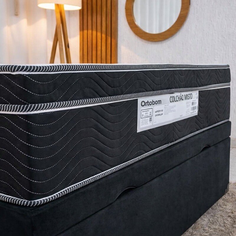 Colchão Casal Airtech 150 Ortopillow Ortopédico D45 Ortobom + Box Baú Casal Prime Confort Sued Preto Blindado Issacar - 138x188x73 | Suporta até 240kg - Imagem 5