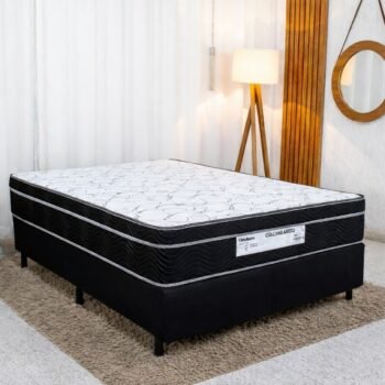 Colchão Casal Airtech 150 Ortopillow Ortopédico D45 Ortobom + Box Casal Sued Preto - Ortobel - 138x188x65 | Suporta até 200kg