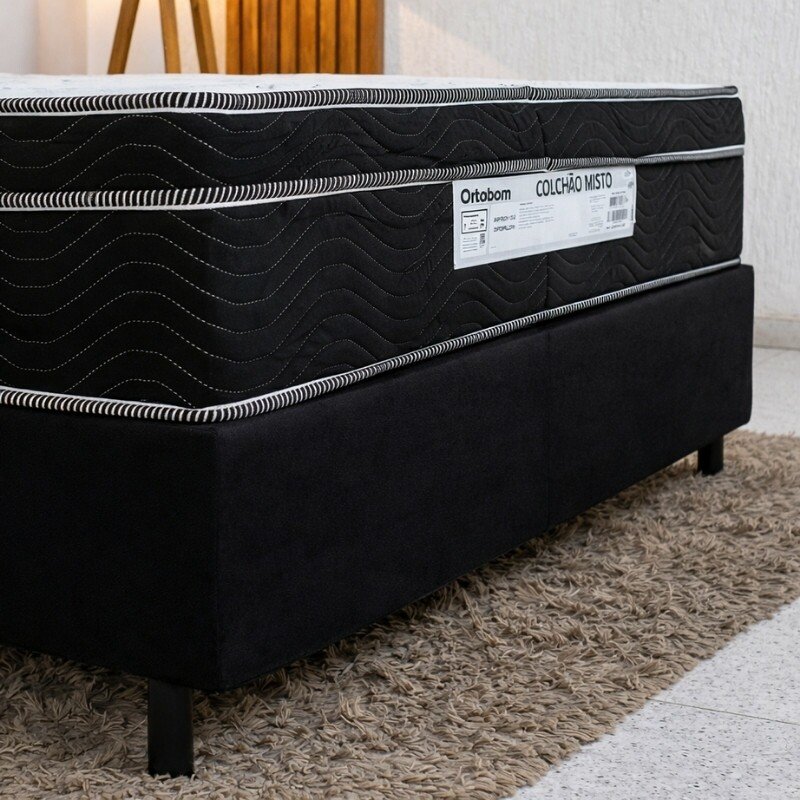 Colchão Casal Airtech 150 Ortopillow Ortopédico D45 Ortobom + Box Casal Sued Preto - Ortobel - 138x188x65 | Suporta até 200kg - Imagem 4