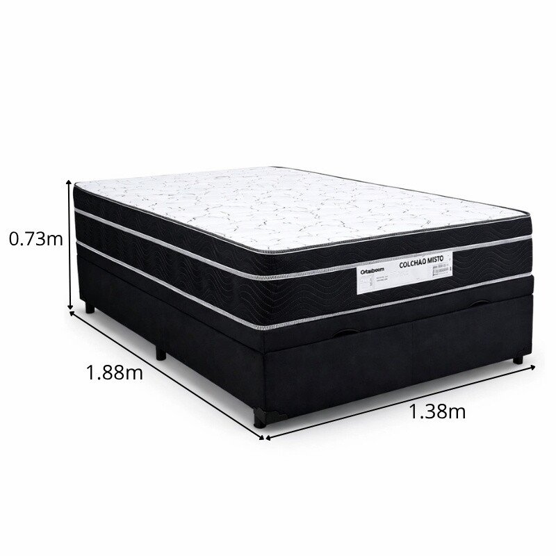 Colchão Casal Airtech 150 Ortopillow Ortopédico D45 Ortobom + Box Baú Casal Prime Confort Sued Preto Blindado Issacar - 138x188x73 | Suporta até 240kg - Imagem 6