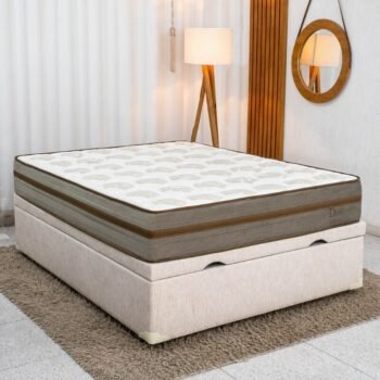 Colchão Casal Due Molas Ensacadas - Viero + Base Box Baú Casal Prime Confort Corino Palha Blindado - Issacar 138x188x71 | Suporta até 240kg