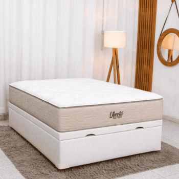 Colchão Casal Libertá Molas Ensacadas - Inovaflex + Base Box Baú Casal Prime Confort Corino Palha Blindado - Issacar 138x188x77 | Suporta até 120kg