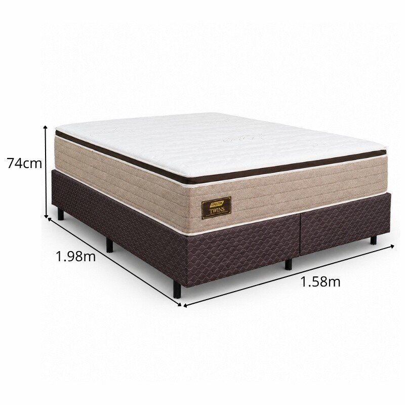 Colchão Queen Twins Molas BlueWave + Base Box Queen Bipartido Universal Marrom Bordado Gazin - 158x198x74 | Suporta até 290kg - Imagem 2