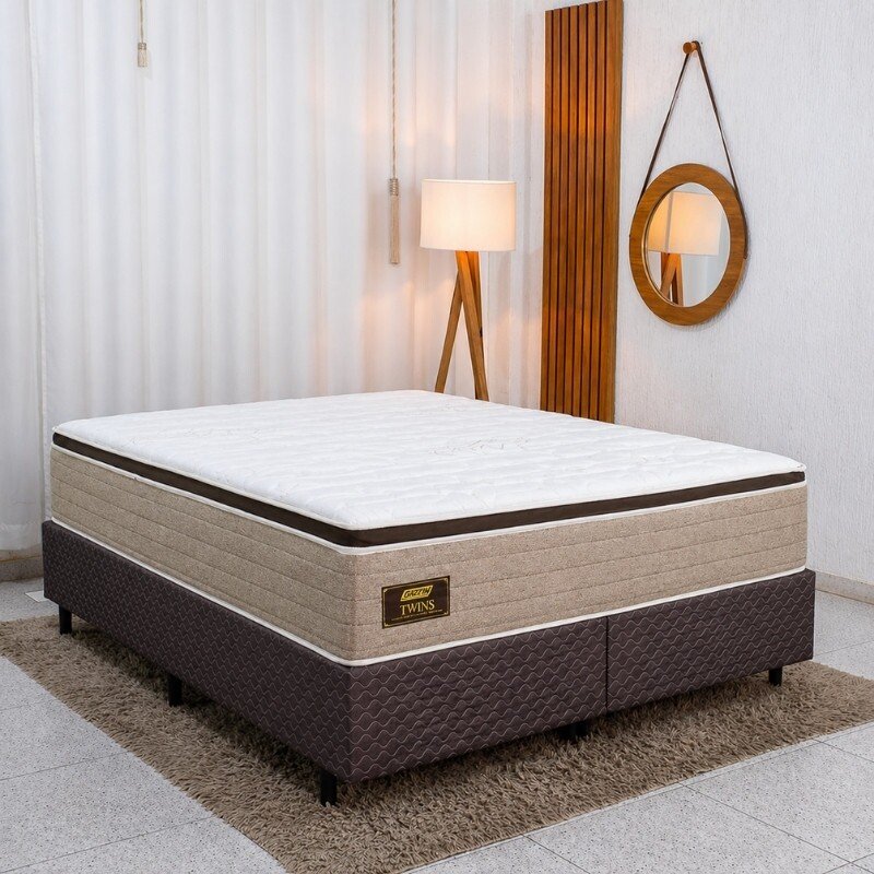 Colchão Queen Twins Molas BlueWave + Base Box Queen Bipartido Universal Marrom Bordado Gazin - 158x198x74 | Suporta até 290kg - Imagem 3