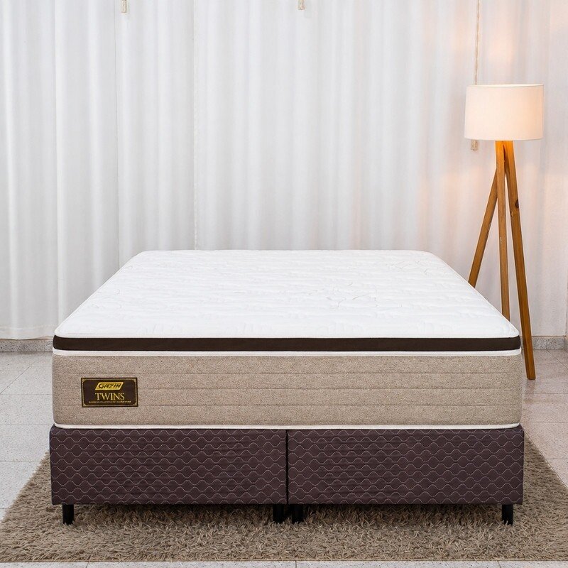 Colchão Queen Twins Molas BlueWave + Base Box Queen Bipartido Universal Marrom Bordado Gazin - 158x198x74 | Suporta até 290kg - Imagem 4