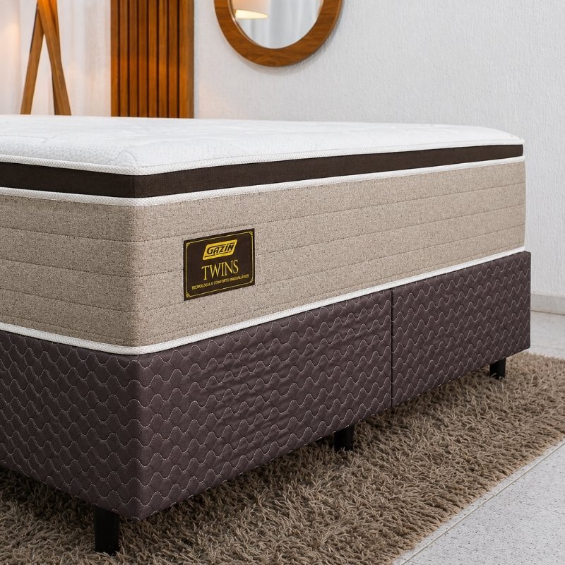 Colchão Queen Twins Molas BlueWave + Base Box Queen Bipartido Universal Marrom Bordado Gazin - 158x198x74 | Suporta até 290kg - Imagem 5
