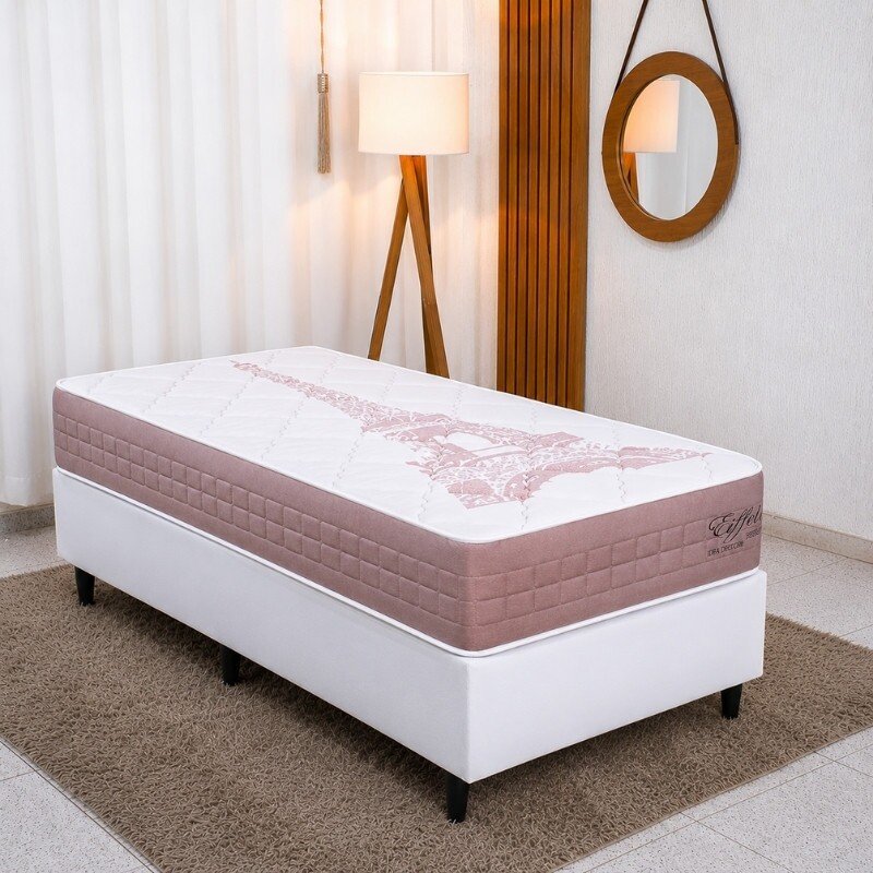 Colchão Solt. Eiffel Molas Ensacadas Rosa - Anjos + Box Solt. Korino Branca - 88x188x63 | Suporta até 130kg