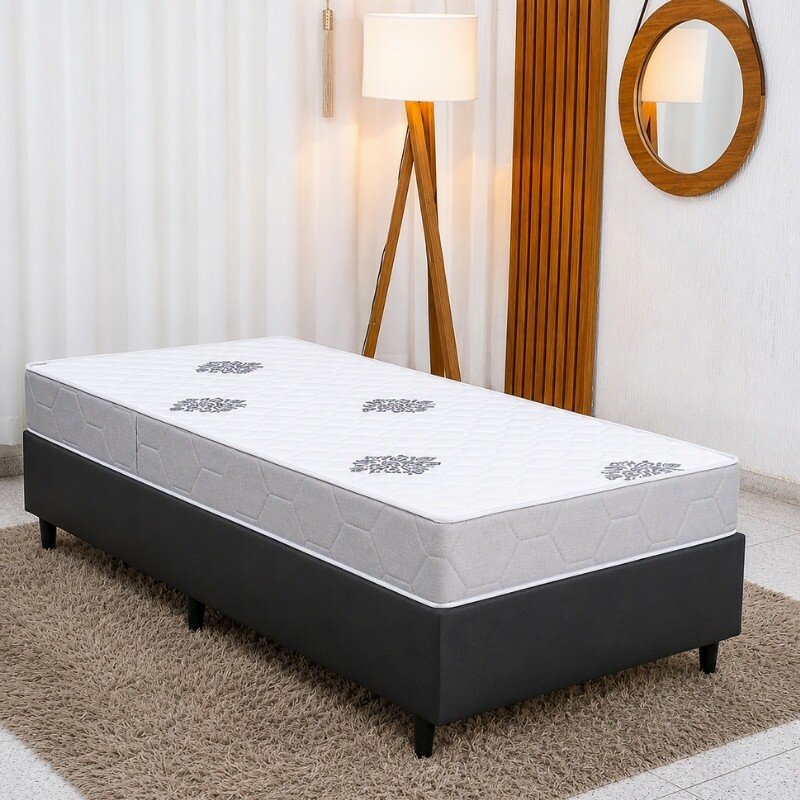 Colchão Solteiro Confort Premium Ortopédico D28 - Inovaflex + Box Solt. Korino Preto - 88x188x55 | Suporta até 120kg