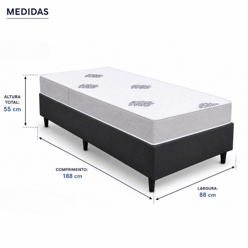 Colchão Solteiro Confort Premium Ortopédico D28 - Inovaflex + Box Solt. Korino Preto - 88x188x55 | Suporta até 120kg - Imagem 2