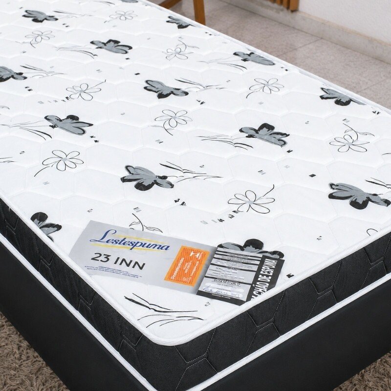 Colchão Solteiro D23 100% Espuma - Lestespuma + Box Solt. Korino Preto - 88x188x51 | Suporta até 80kg - Imagem 3