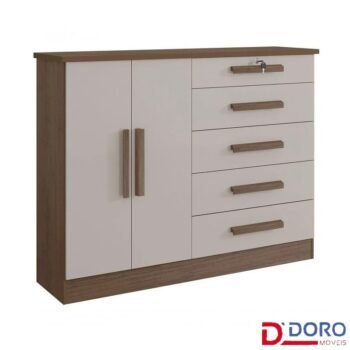 Cômoda New Athos Castanho/Off 5 Gavetas e Sapateira Larg. 1.36m - D Doro