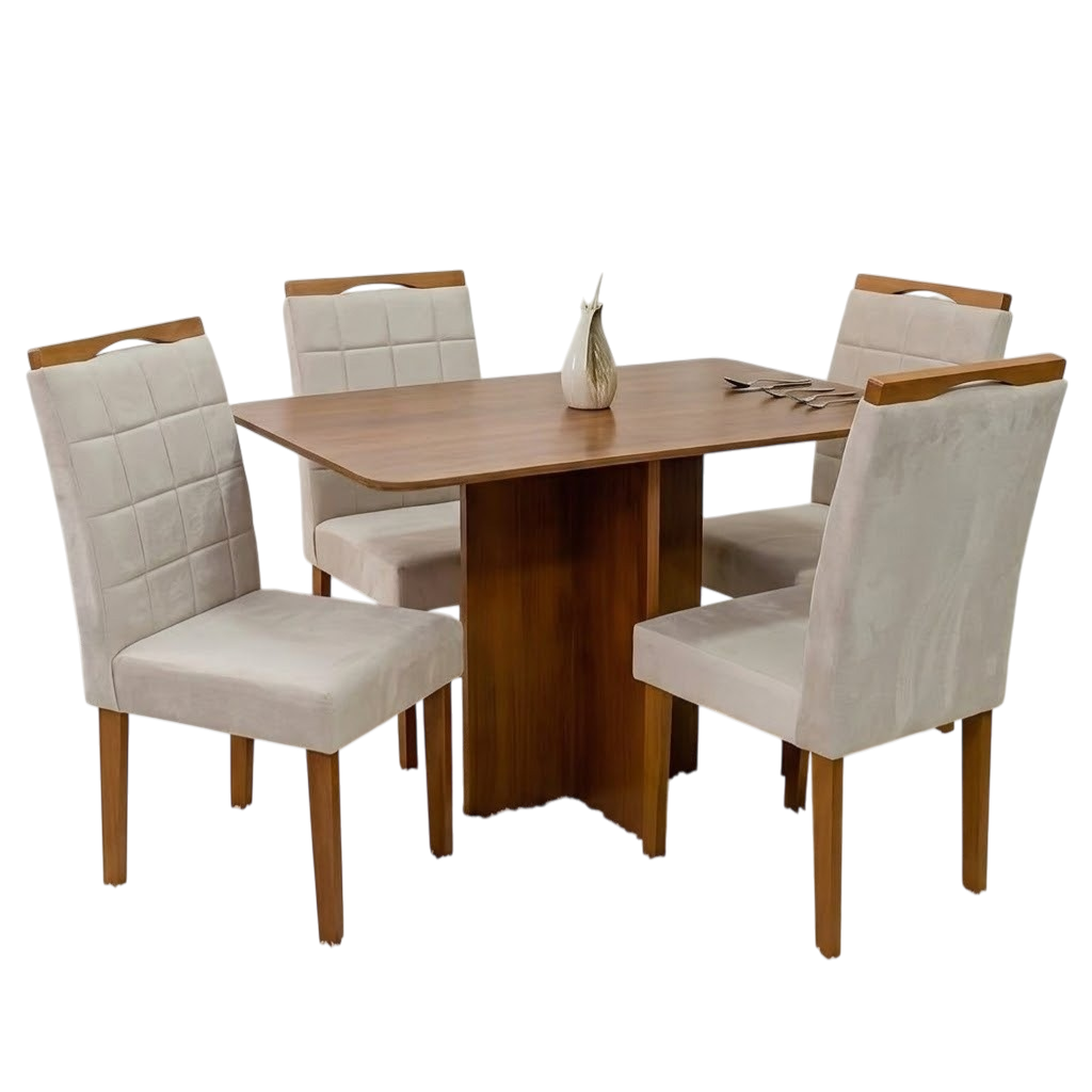 Mesa Salinas 120 (Tampo Londres s/vidro) Cinamomo com 4 Cadeiras Las Vegas Veludo Bege 01 – CEL MÓVEIS + OURO DECOR - Imagem 2