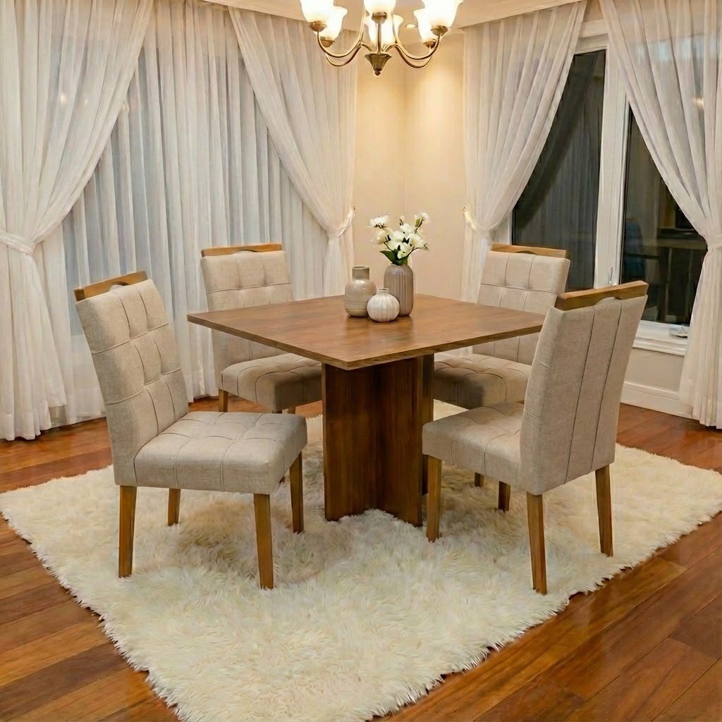 Mesa Salinas 120 (Tampo Londres s/ vidro) Cinamomo com 4 Cadeiras Sophia Linho Bege 200 – CEL MÓVEIS + WM DECOR - Imagem 3