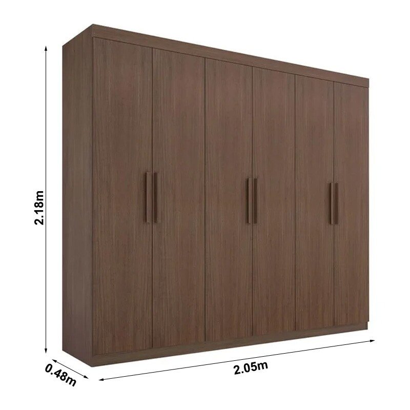 Guarda-roupa Casal Colibri Castanho 6 Portas 6 Gavetas Larg. 2.05m - D' Doro - Imagem 3