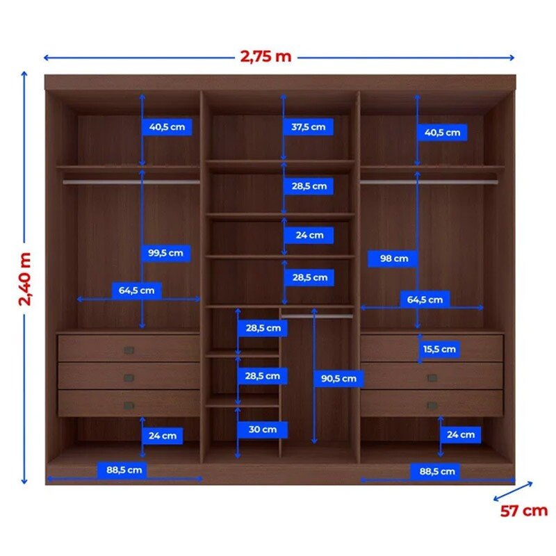Guarda-roupa Casal Da Vinci Plus Castanho/Off 6 Portas 6 Gavetas 100% MDF Larg. 2.75m - D Doro - Imagem 2