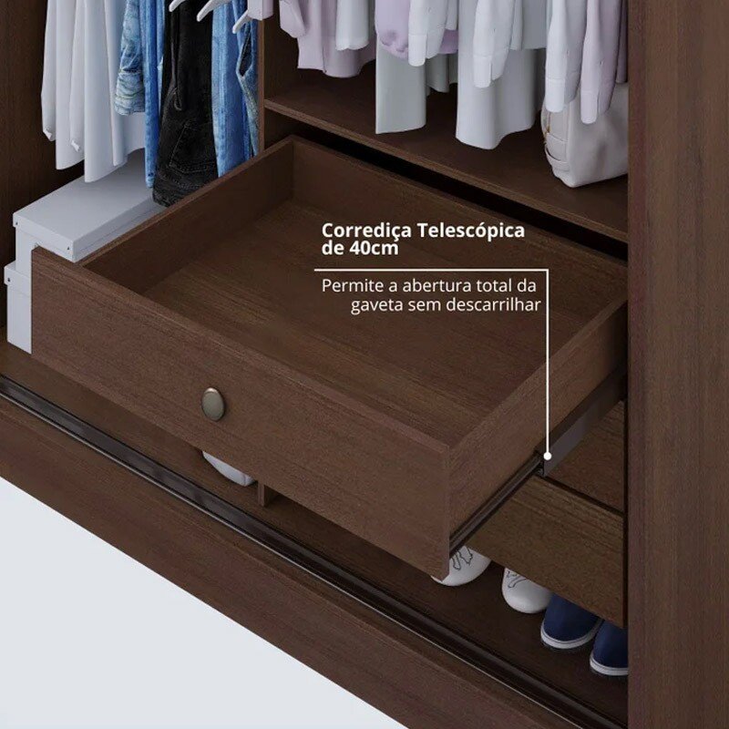 Guarda-roupa Casal Da Vinci Plus Castanho/Off 6 Portas 6 Gavetas 100% MDF Larg. 2.75m - D Doro - Imagem 6