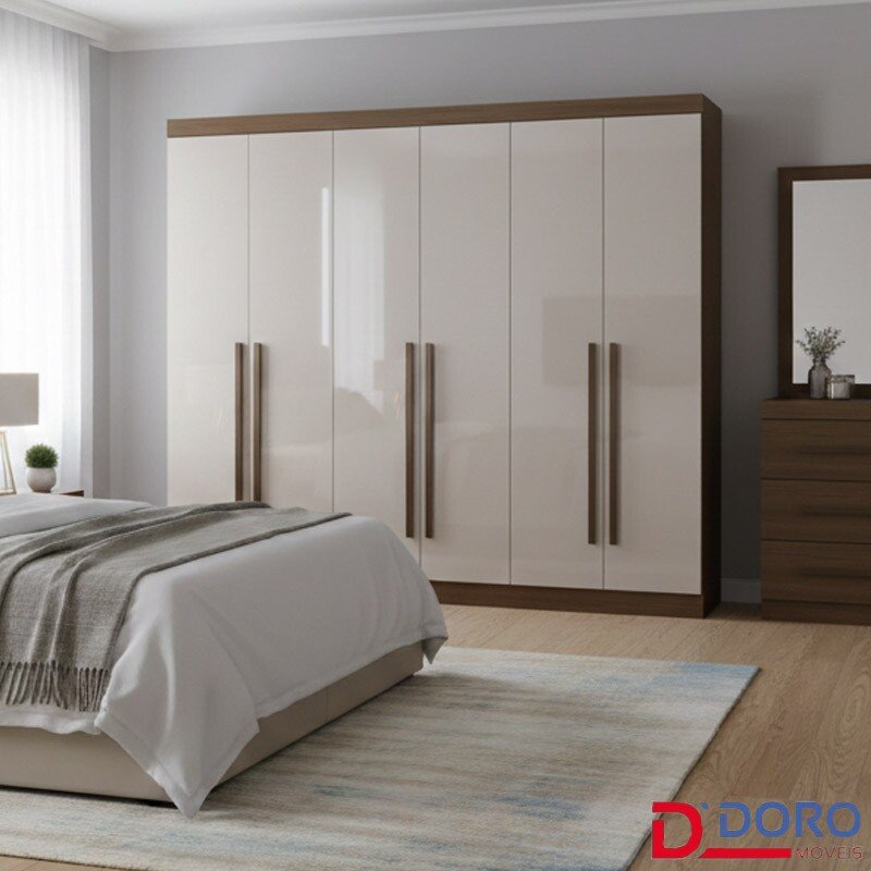 Guarda-roupa Casal Da Vinci Plus Castanho/Off 6 Portas 6 Gavetas 100% MDF Larg. 2.75m - D Doro