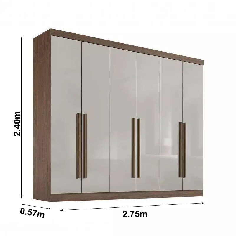 Guarda-roupa Casal Da Vinci Plus Castanho/Off 6 Portas 6 Gavetas 100% MDF Larg. 2.75m - D Doro - Imagem 5