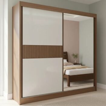Guarda-Roupa Casal 2 Portas Titanium Ripado 100% MDF Castanho/Off White Larg. 2.20m - D Doro