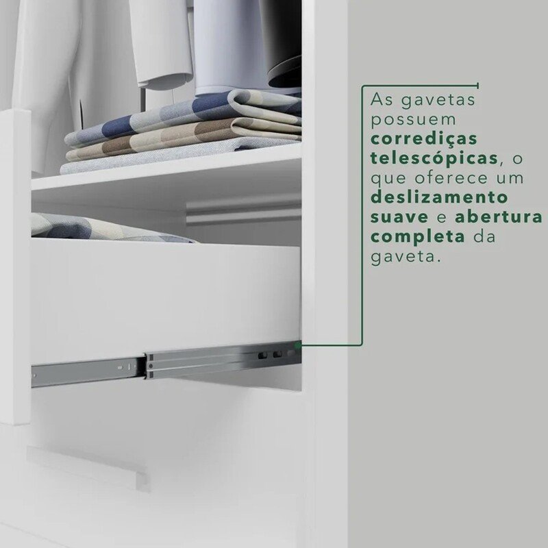 Guarda-roupa Recife Branco 8 Portas 4 Gavetas Larg. 2.41m - Sallêto - Imagem 5