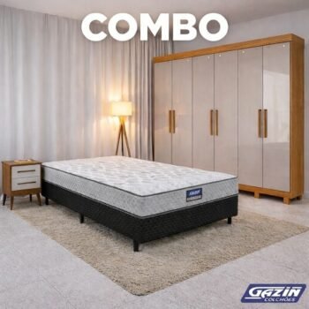 Combo - Roupeiro Casal Sergipe Nature/Off 6 Pts C/ Pés 100% MDF Larg. 1.80m Bianchi + Unibox Casal Supreme Natural D28 138x188x53 Cinza Gazin