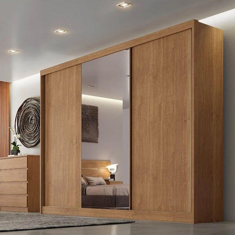 Roupeiro Casal Diamond Plus Cumaru 3 Portas 8 Gavetas C/ 1 Espelho 100% MDF Larg. 2.41m - Novo Horizonte