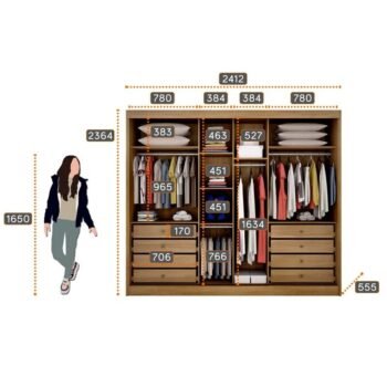 Alternative view of Roupeiro Casal Diamond Plus Cumaru 3 Portas 8 Gavetas C/ 1 Espelho 100% MDF Larg. 2.41m - Novo Horizonte