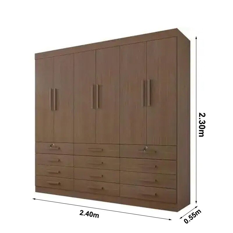 Guarda-roupa Casal Mônaco Castanho 6 Portas 12 Gavetas Larg. 2.40m - D Doro - Imagem 3