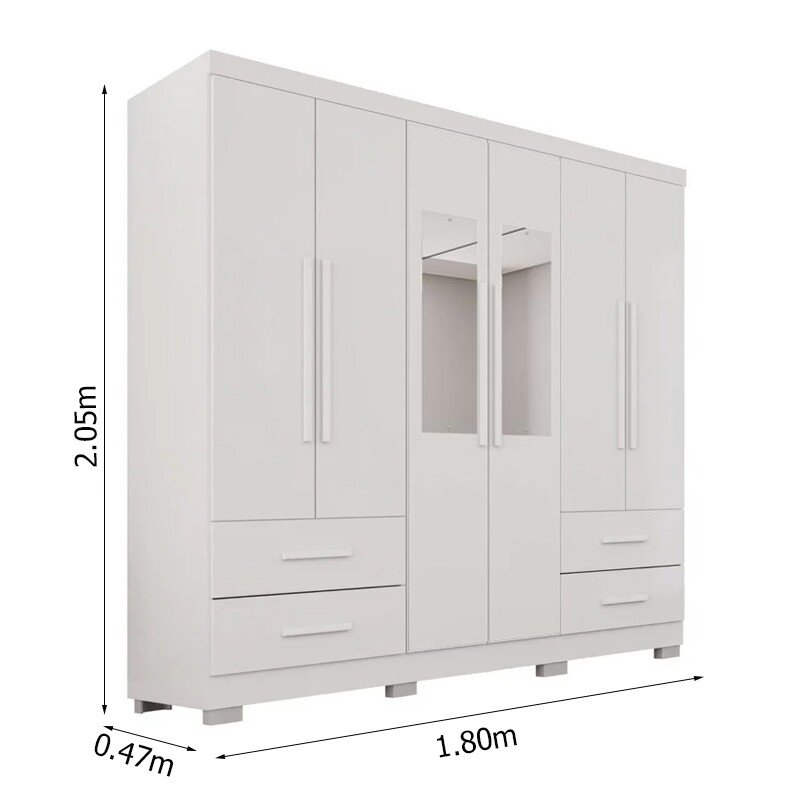 Guarda-roupa Texas Premium Branco C/Espelho e Pés 6 Portas 4 gavetas Larg. 1.80m - Sallêto - Imagem 3
