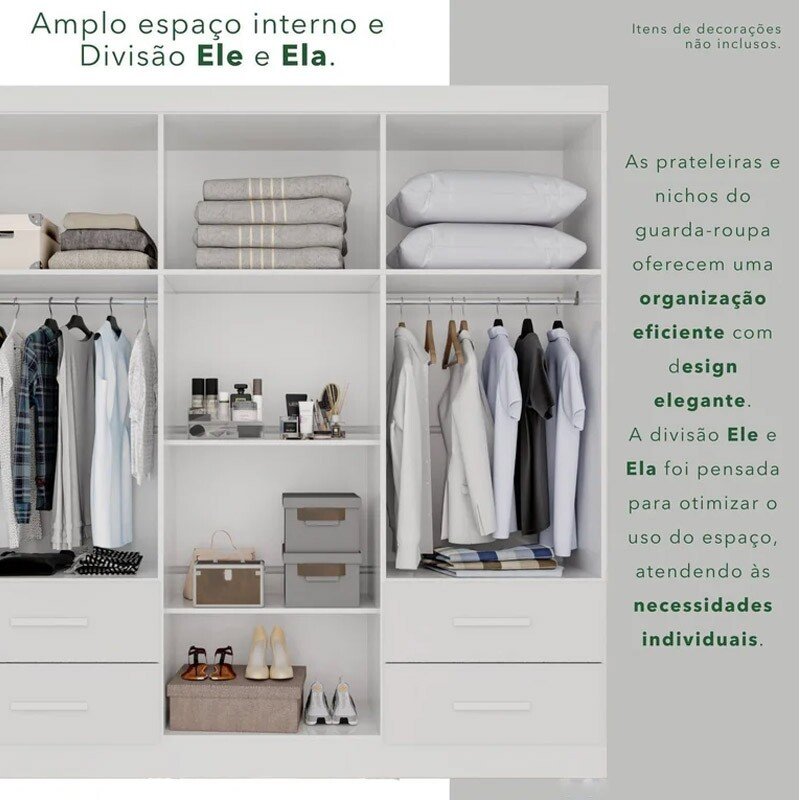 Guarda-roupa Texas Premium Branco 6 Portas 4 gavetas Larg. 1.80m - Sallêto - Imagem 4