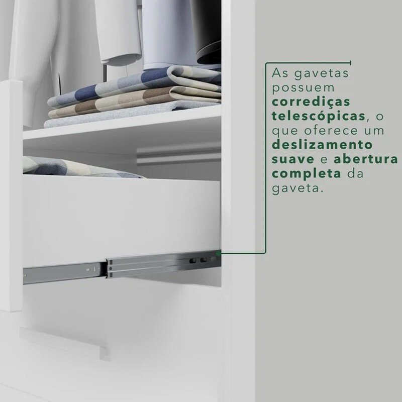 Guarda-roupa Texas Premium Branco 6 Portas 4 gavetas Larg. 1.80m - Sallêto - Imagem 7
