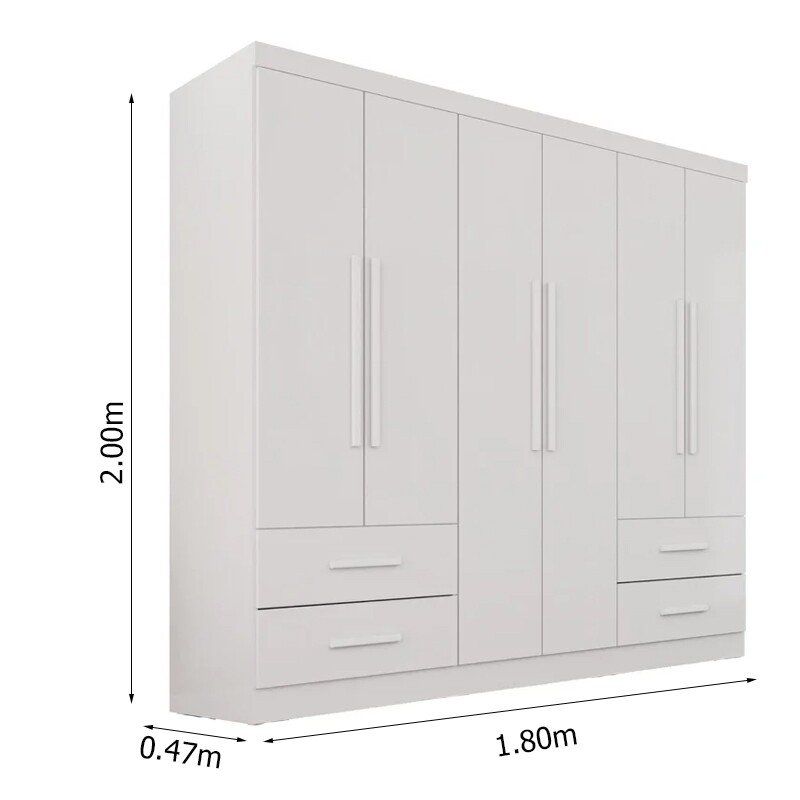Guarda-roupa Texas Premium Branco 6 Portas 4 gavetas Larg. 1.80m - Sallêto - Imagem 9