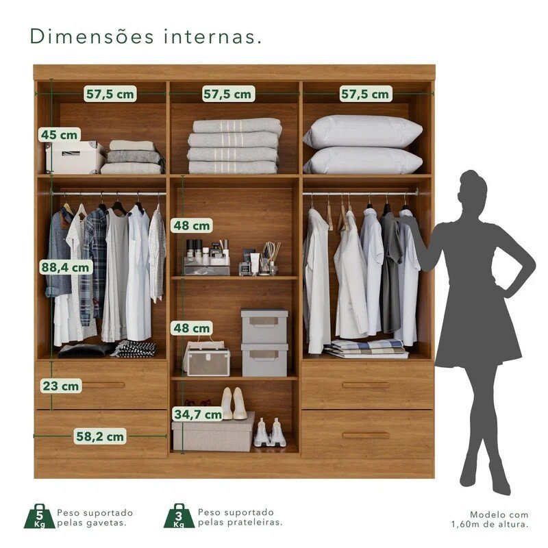 Guarda-roupa Texas Premium Cinamomo C/Espelho e Pés 6 Portas 4 gavetas Larg. 1.80m - Sallêto - Imagem 2