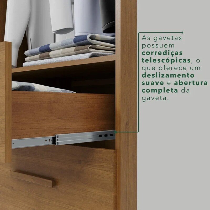 Guarda-roupa Texas Premium Cinamomo/Off C/Espelho e Pés 6 Portas 4 gavetas Larg. 1.80m - Sallêto - Imagem 6