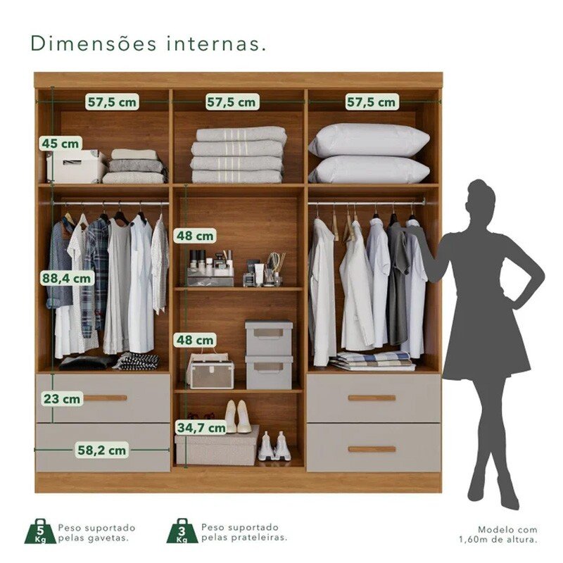 Guarda-roupa Texas Premium Cinamomo/Off 6 Portas 4 gavetas Larg. 1.80m - Sallêto - Imagem 2