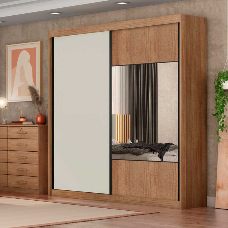 Guarda-roupa Versatto Cumaru/Fendi Larg. 2.08m C/Espelho 2 Portas 8 Gavetas - Novo Horizonte