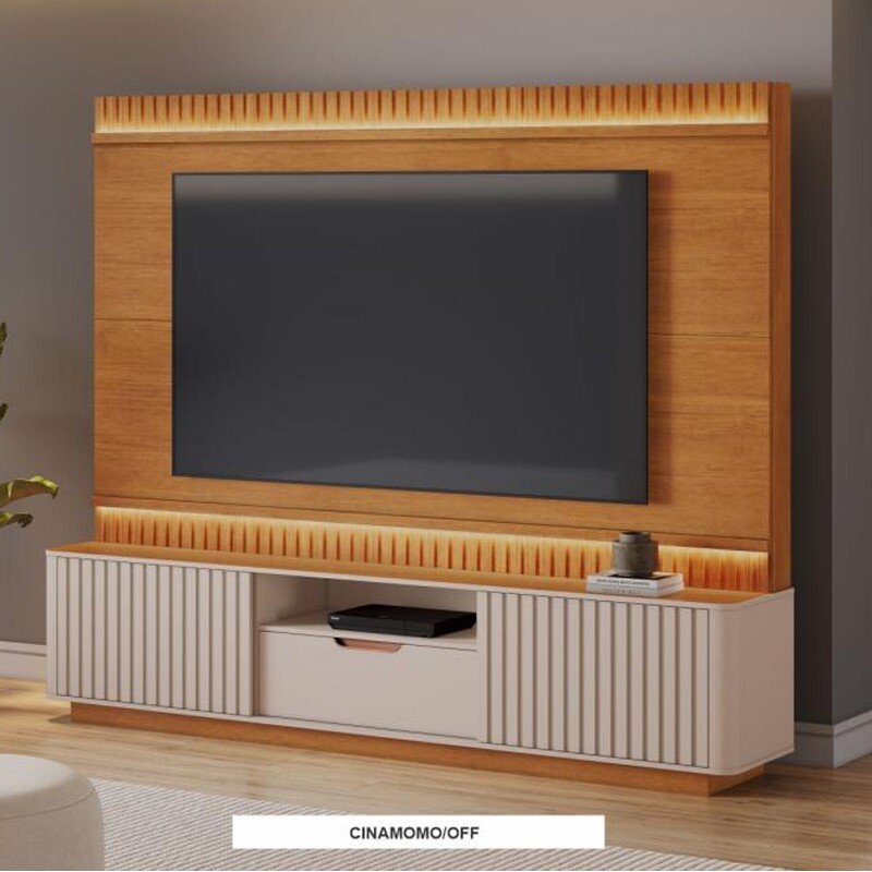 Home Atena Candian Larg. 2.10m Cinamomo/Off C/Detalhe Ripado e Luminárias em LED - JCM