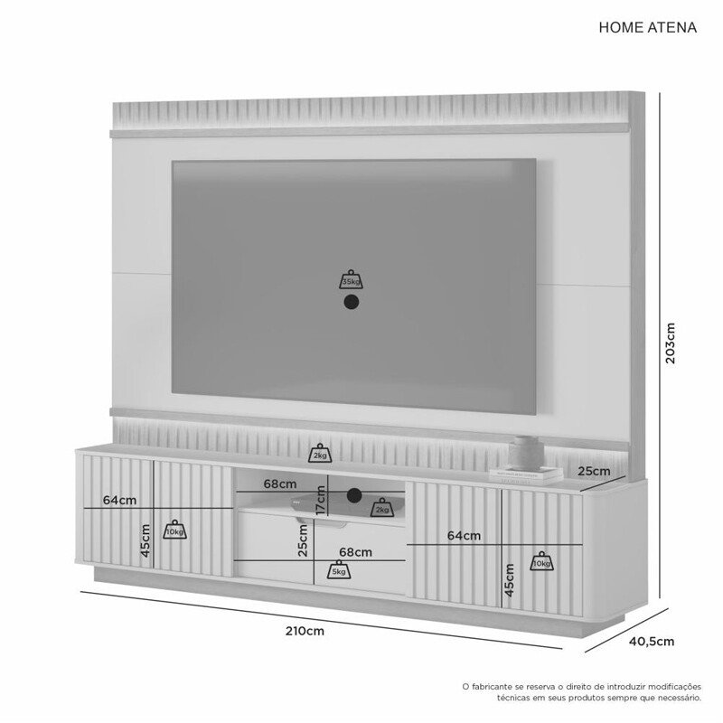 Home Atena Candian Larg. 2.10m Cinamomo/Off C/Detalhe Ripado e Luminárias em LED - JCM - Imagem 4
