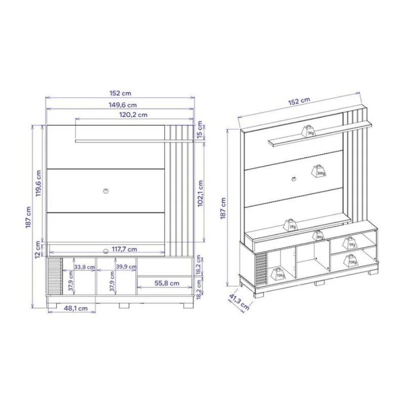 Home Jurerê Larg. 1.50m Naturale/Off White Mate para TV até 65" - Colibri - Imagem 4